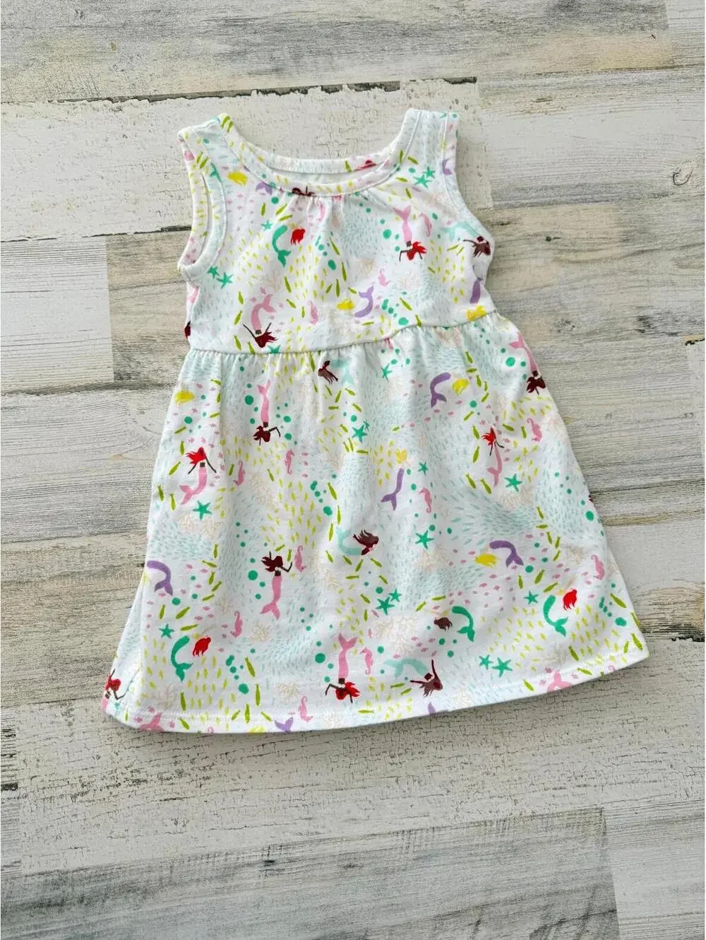 Toddler Girls Mermaid Print Dress Toddler Size 12M Sleeveless Lightweight